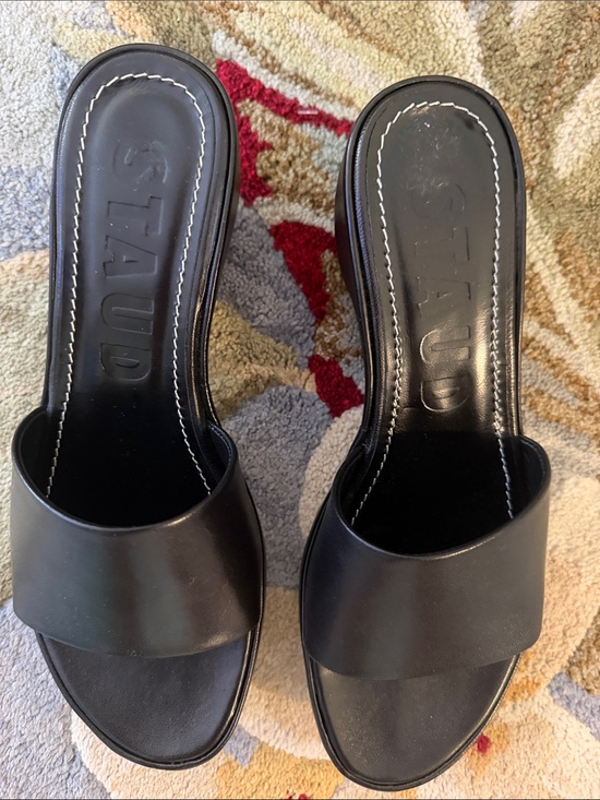 STAUD Shoes - STAUD Black Leather Platform Mules
